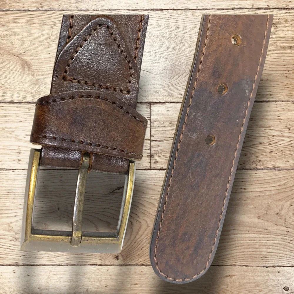 Vintage Tribal Southwestern Fabric Insert Brown Leather Western Belt Sz 36